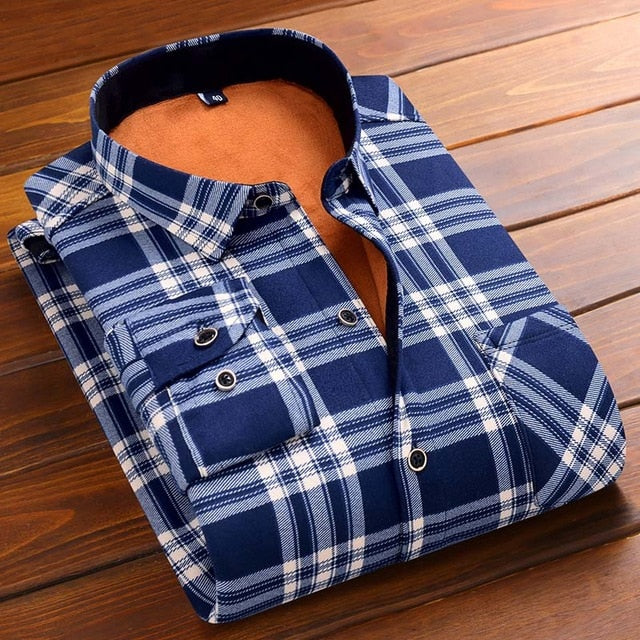 Aoliwen 2019 Fashion Men's Slim Shirts Autumn And Winter Thickening Warm Plaid 24 Colors Male Social Shirt Clothing Size M-5Xl