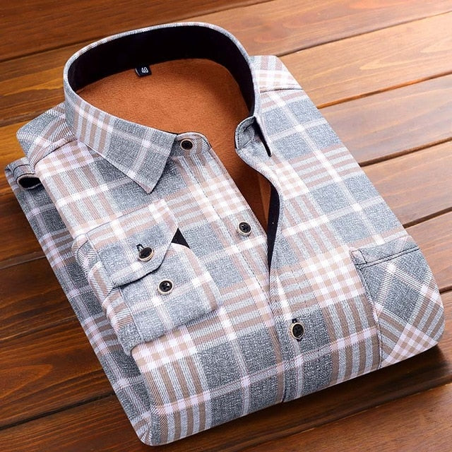 Aoliwen 2019 Fashion Men's Slim Shirts Autumn And Winter Thickening Warm Plaid 24 Colors Male Social Shirt Clothing Size M-5Xl