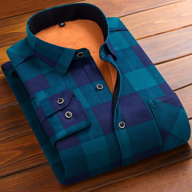 Aoliwen 2019 Fashion Men's Slim Shirts Autumn And Winter Thickening Warm Plaid 24 Colors Male Social Shirt Clothing Size M-5Xl