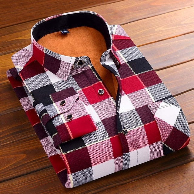Aoliwen 2019 Fashion Men's Slim Shirts Autumn And Winter Thickening Warm Plaid 24 Colors Male Social Shirt Clothing Size M-5Xl