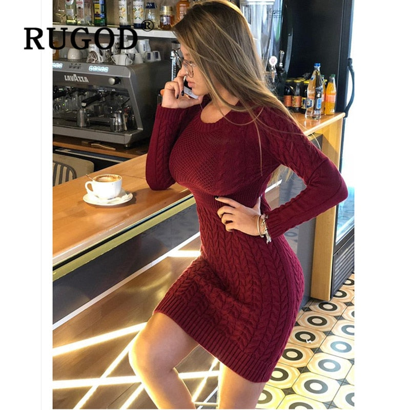 RUGOD 2019 New Slim Sweater dress Fashion sexy tunic knitted women dress Auturm winter warm pencil dresses vestidos female