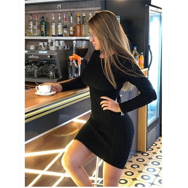 RUGOD 2019 New Slim Sweater dress Fashion sexy tunic knitted women dress Auturm winter warm pencil dresses vestidos female
