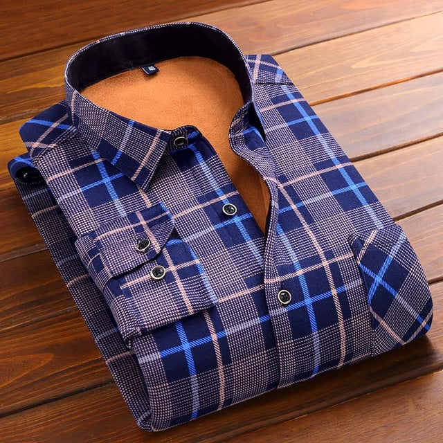 Aoliwen 2019 Fashion Men's Slim Shirts Autumn And Winter Thickening Warm Plaid 24 Colors Male Social Shirt Clothing Size M-5Xl