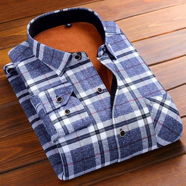 Aoliwen 2019 Fashion Men's Slim Shirts Autumn And Winter Thickening Warm Plaid 24 Colors Male Social Shirt Clothing Size M-5Xl