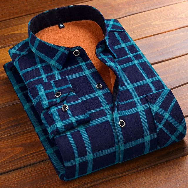 Aoliwen 2019 Fashion Men's Slim Shirts Autumn And Winter Thickening Warm Plaid 24 Colors Male Social Shirt Clothing Size M-5Xl