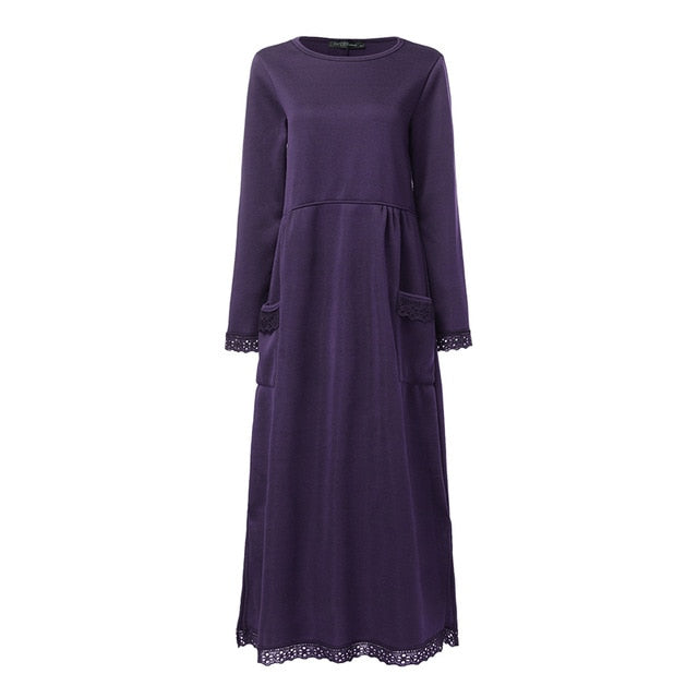 Fashion Women's Autumn Sundress ZANZEA 2019 Lace Patchwork Sweatshirts Dress Female Hoodies Plus Size Maxi Vestidos Pullover 5XL