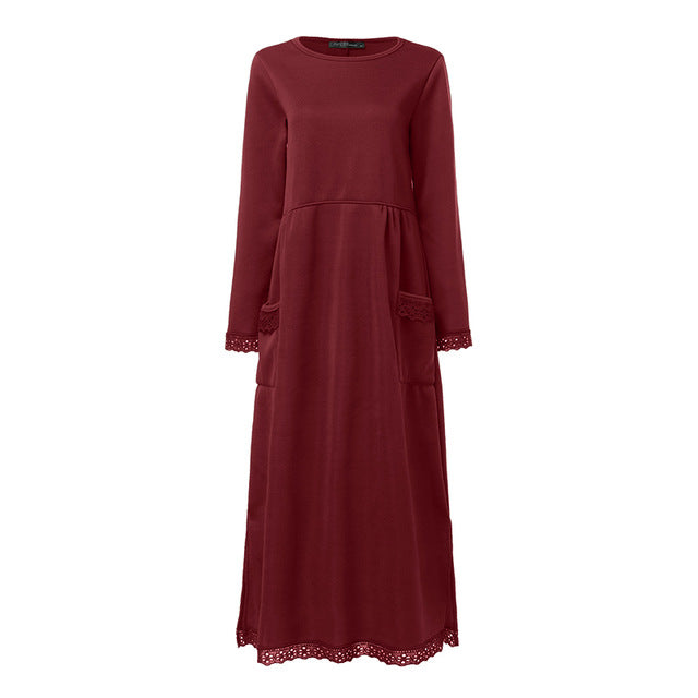 Fashion Women's Autumn Sundress ZANZEA 2019 Lace Patchwork Sweatshirts Dress Female Hoodies Plus Size Maxi Vestidos Pullover 5XL