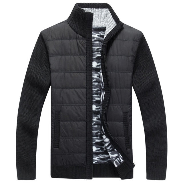 Winter Men's Fleece Sweater Coat Thick Patchwork Wool Cardigan Muscle Fit Knitted Jackets Fashionable Male Clothing for Autumn