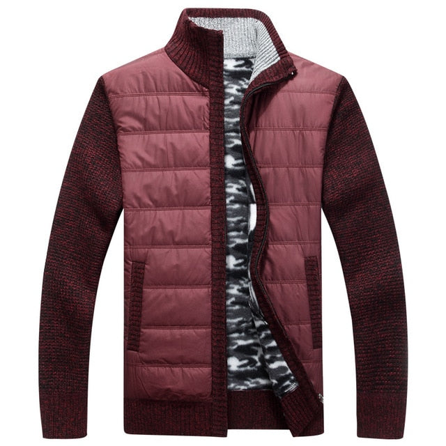 Winter Men's Fleece Sweater Coat Thick Patchwork Wool Cardigan Muscle Fit Knitted Jackets Fashionable Male Clothing for Autumn