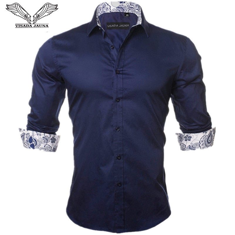 VISADA JAUNA Men's Shirt 2019 Fashion Casual Long Sleeve Solid 100% Cotton Slim Fit Dress Business Shirts Men Brand Clothing 5XL