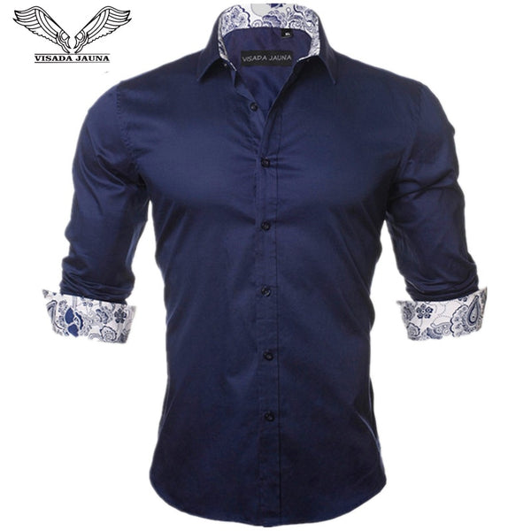 VISADA JAUNA Men's Shirt 2019 Fashion Casual Long Sleeve Solid 100% Cotton Slim Fit Dress Business Shirts Men Brand Clothing 5XL