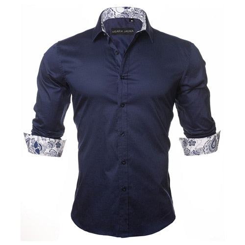 VISADA JAUNA Men's Shirt 2019 Fashion Casual Long Sleeve Solid 100% Cotton Slim Fit Dress Business Shirts Men Brand Clothing 5XL