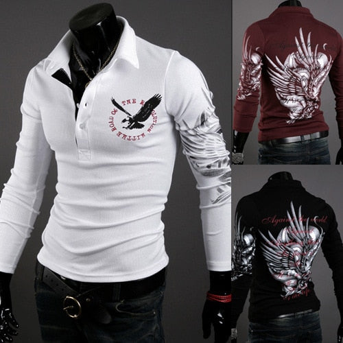 Men's T Shirt 2019 Fashion Brand Clothing Eagle Printed T Shirt Men Casual Long Sleeve Kpop Men Hip Hop Funny T Shirts Tops Tees
