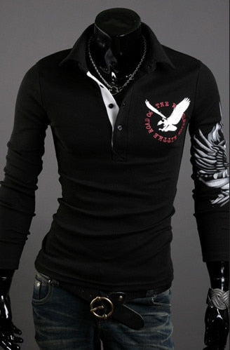 Men's T Shirt 2019 Fashion Brand Clothing Eagle Printed T Shirt Men Casual Long Sleeve Kpop Men Hip Hop Funny T Shirts Tops Tees