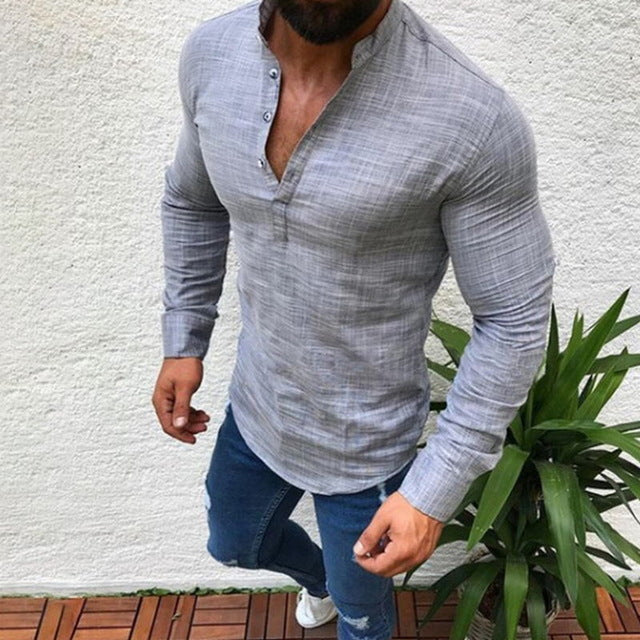 2019 Sexy New Men Long Sleeves Blouse Summer Fashion Casual Cool Clothing Slim Fit Tees Tops Male Breathable Linen Shirt