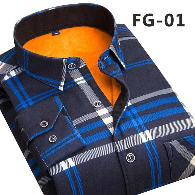Aoliwen 2019 Fashion Men's Slim Shirts Autumn And Winter Thickening Warm Plaid 24 Colors Male Social Shirt Clothing Size M-5Xl
