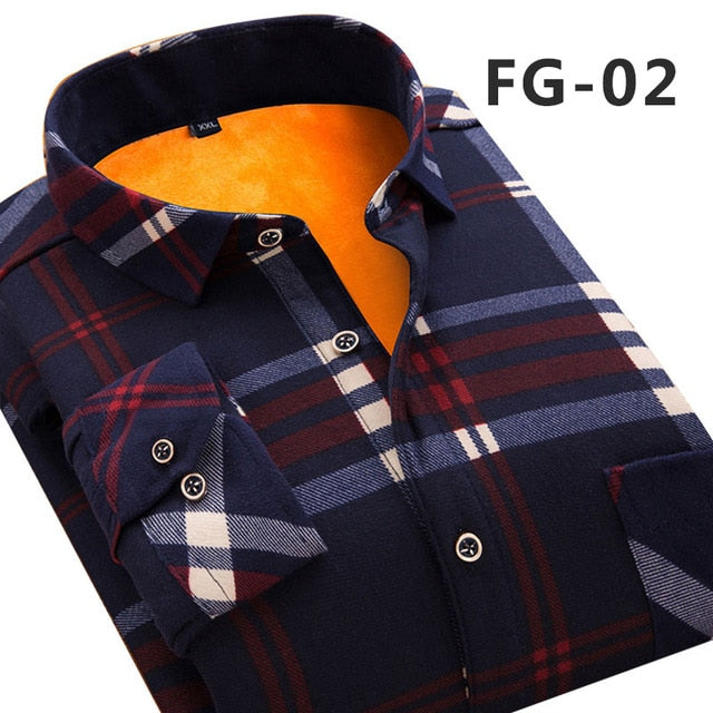 Aoliwen 2019 Fashion Men's Slim Shirts Autumn And Winter Thickening Warm Plaid 24 Colors Male Social Shirt Clothing Size M-5Xl