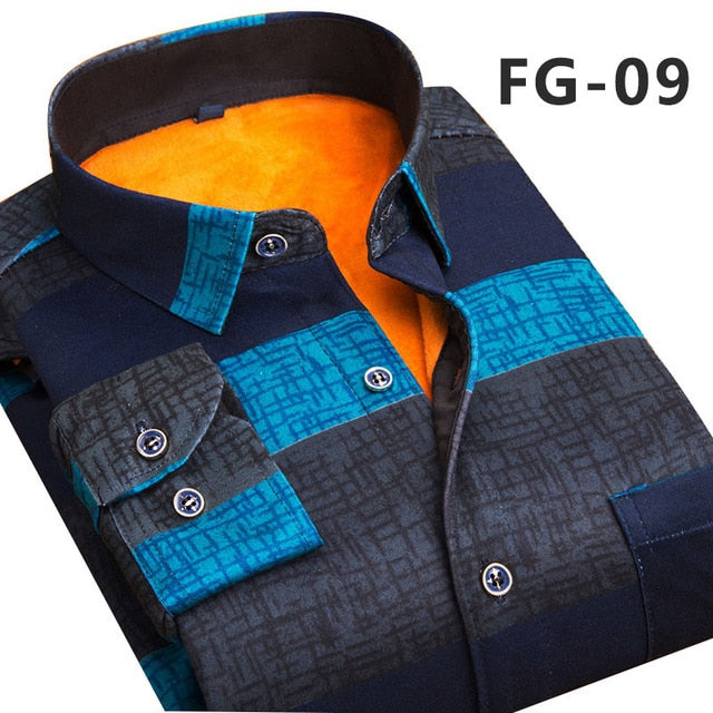 Aoliwen 2019 Fashion Men's Slim Shirts Autumn And Winter Thickening Warm Plaid 24 Colors Male Social Shirt Clothing Size M-5Xl