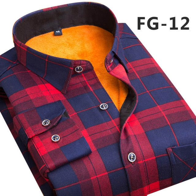 Aoliwen 2019 Fashion Men's Slim Shirts Autumn And Winter Thickening Warm Plaid 24 Colors Male Social Shirt Clothing Size M-5Xl