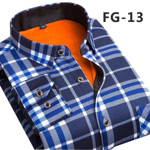 Aoliwen 2019 Fashion Men's Slim Shirts Autumn And Winter Thickening Warm Plaid 24 Colors Male Social Shirt Clothing Size M-5Xl