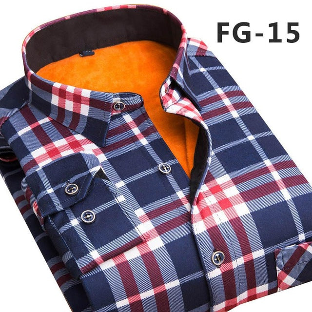 Aoliwen 2019 Fashion Men's Slim Shirts Autumn And Winter Thickening Warm Plaid 24 Colors Male Social Shirt Clothing Size M-5Xl