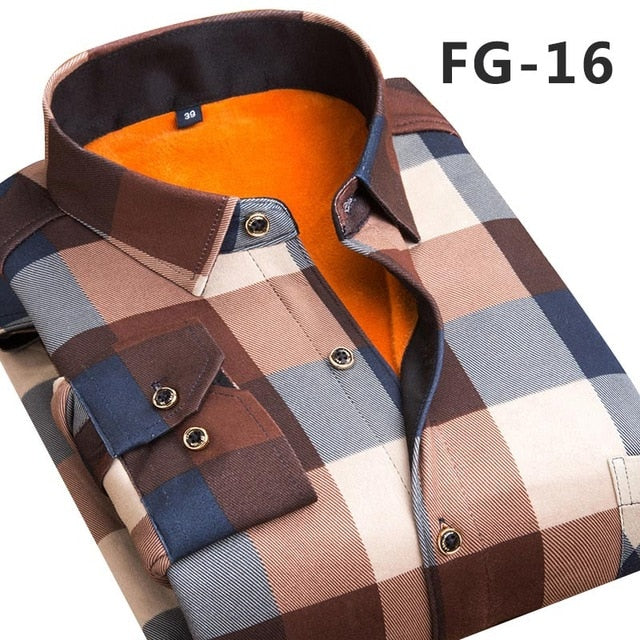 Aoliwen 2019 Fashion Men's Slim Shirts Autumn And Winter Thickening Warm Plaid 24 Colors Male Social Shirt Clothing Size M-5Xl