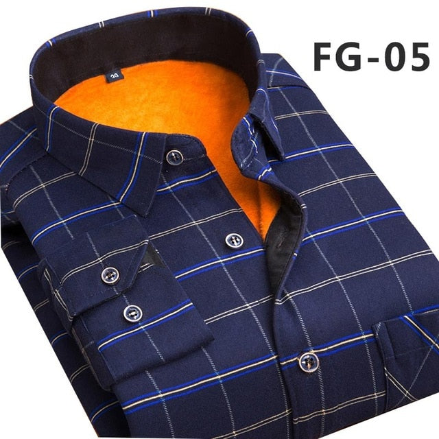Aoliwen 2019 Fashion Men's Slim Shirts Autumn And Winter Thickening Warm Plaid 24 Colors Male Social Shirt Clothing Size M-5Xl
