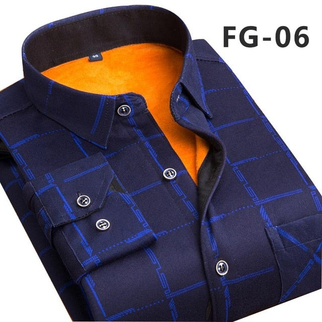 Aoliwen 2019 Fashion Men's Slim Shirts Autumn And Winter Thickening Warm Plaid 24 Colors Male Social Shirt Clothing Size M-5Xl